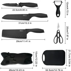 SET DI 7PZ COLTELLI DA CUCINA PROFESSIONALI CHEF FORBICI PELAPATATE ACCIAIO NERO