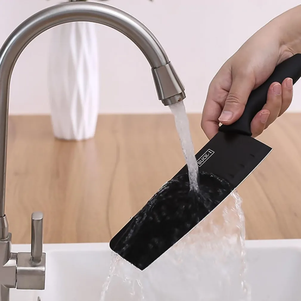 SET DI 7PZ COLTELLI DA CUCINA PROFESSIONALI CHEF FORBICI PELAPATATE ACCIAIO NERO