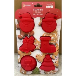 SET DI STAMPINI IN SILICONE PER BISCOTTI DOLCI 6 FORMINE ROSSE CON VARI SOGGETTI NATALIZI