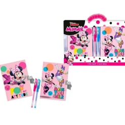 SET DIARI SEGRETI MINNIE DISNEY CON LUCCHETTO CHIAVI PENNE GLITTERATE COLORATE