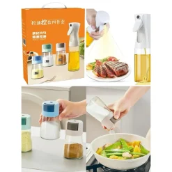 SET DISPENSER SPRAY PER OLIO CON 3 CONTENITORI DOSATORE PER CONDIMENTI SPEZIE SALE CUCINA