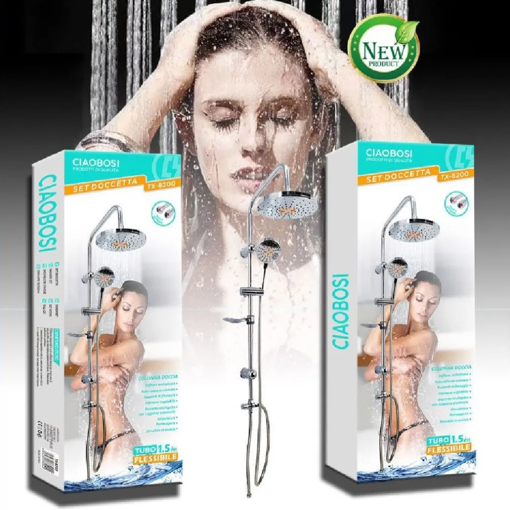 SET DOCCETTA BAGNO COLONNA DOCCIA SALISCENDI CROMATO RUBINETTO SOFFIONE TX-8200