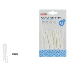 SET GANCI PER TENDE A PIEGHE REGOLABILE IN PLASTICA BIANCHE LUNGO 75 MM CASA BAGNO 87354