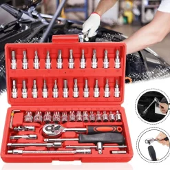 SET KIT 46 PEZZI CHIAVI A BUSSOLA CON CRICCHETTO 1/4" CACCIAVITE ESAGONALE TUBO