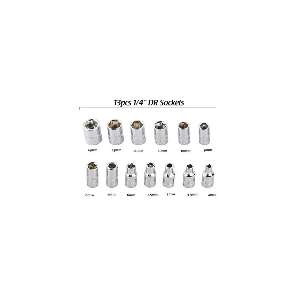 SET KIT 46 PEZZI CHIAVI A BUSSOLA CON CRICCHETTO 1/4" CACCIAVITE ESAGONALE TUBO