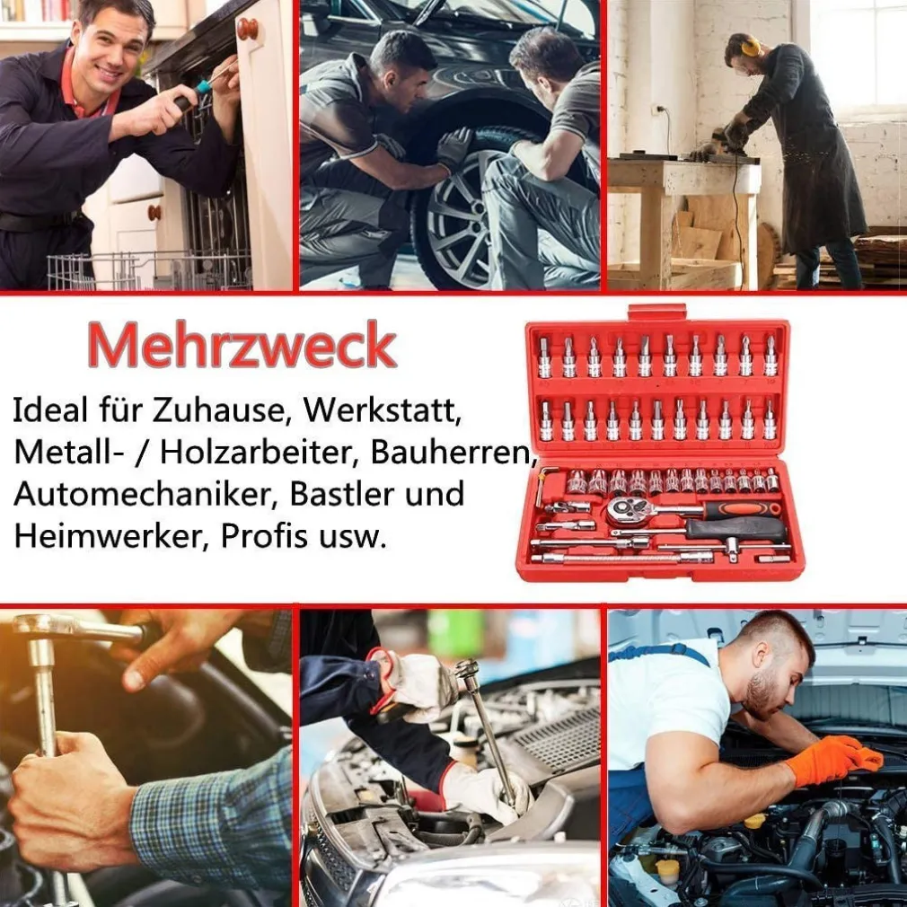 SET KIT 46 PEZZI CHIAVI A BUSSOLA CON CRICCHETTO 1/4" CACCIAVITE ESAGONALE TUBO