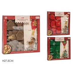 SET PER PASTICCERIA NATALIZIO 3PZ STAMPO MULTIFORME IN SILICONE FORMINA IN ACCIAIO SPATOLA