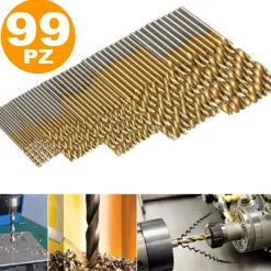 SET 100PZ 99 PUNTE PER TRAPANO HSS DORATE IN TITANIUM 1.5mm - 10mm PROESSIONALI