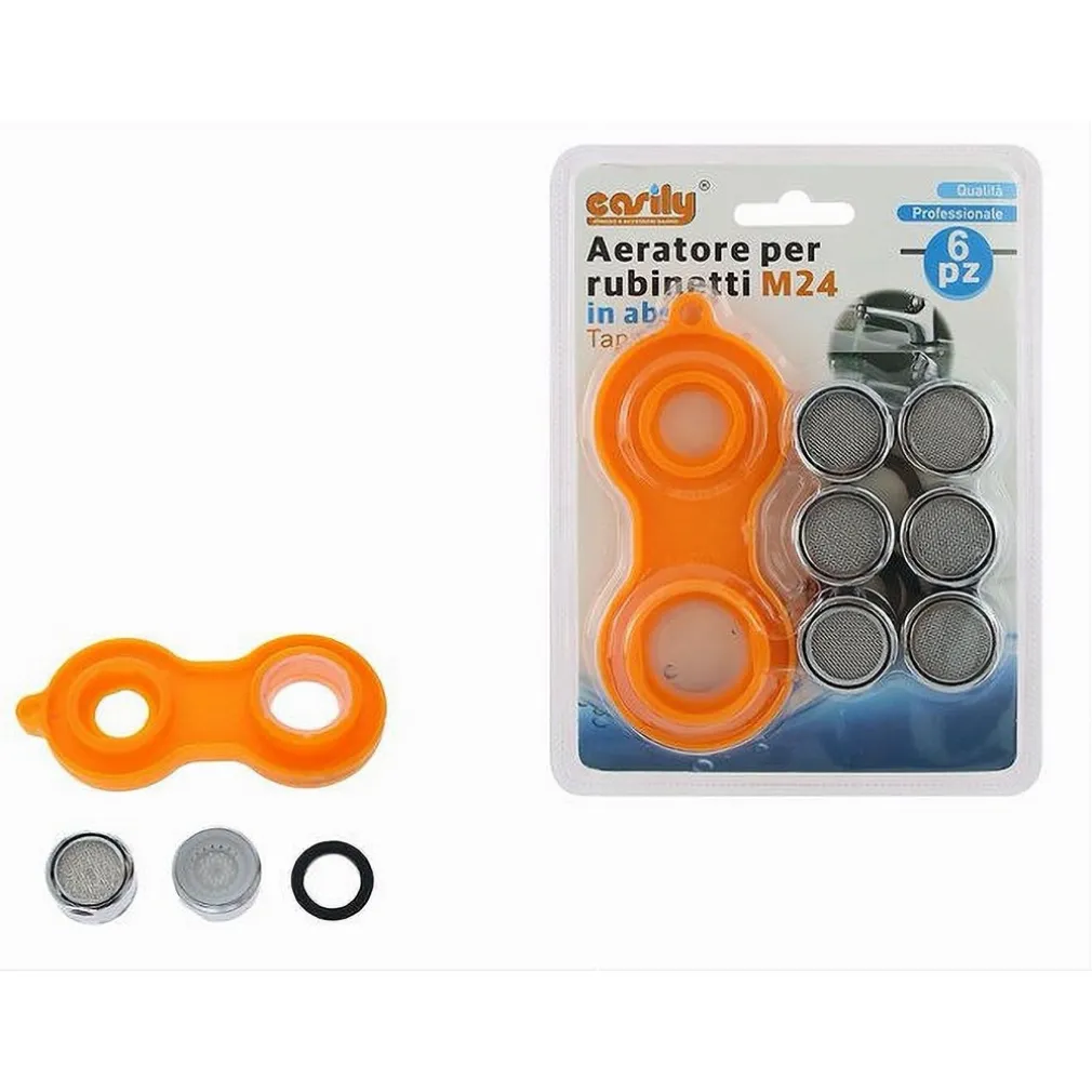SET 6PZ AERATORE RUBINETTO M24 IN ABS FILTRO BAGNO CUCINA CHIAVE ROMPIGETTO 87988