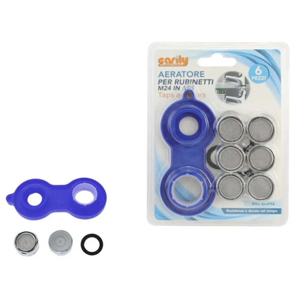 SET 6PZ AERATORE RUBINETTO M24 IN ABS FILTRO BAGNO CUCINA CHIAVE ROMPIGETTO 87988