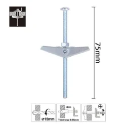 SET 2PZ ANCORA A FARFALLA IN ACCIAIO CON DADO E RONDELLA TASSELLO M5X75 MM 57226