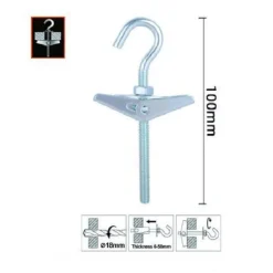 SET 2PZ ANCORA A FARFALLA CON GANCIO ACCIAIO CON DADO RONDELLA M6 X 100 MM 57230
