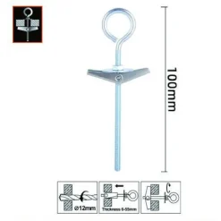 SET 2PZ ANCORA FARFALLA CON OCCHIOLO CHIUSO ACCIAIO DADO RONDELLA M4X100MM 57232