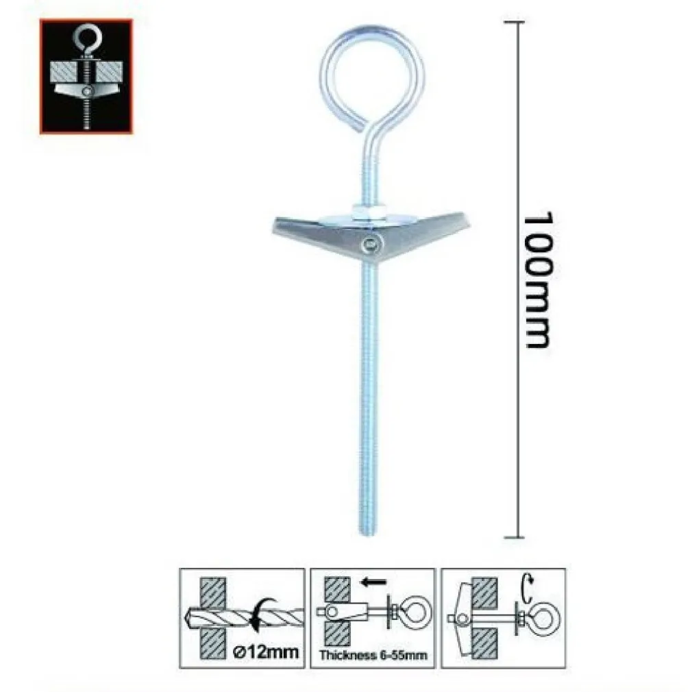 SET 2PZ ANCORA FARFALLA CON OCCHIOLO CHIUSO ACCIAIO DADO RONDELLA M4X100MM 57232