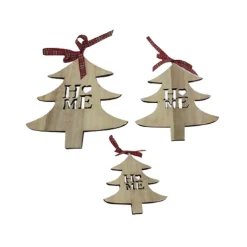 SET 3PZ APPENDINI FORMA ALBERO IN LEGNO VARIE MISURE DECORAZIONI NATALIZIE