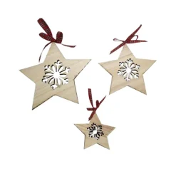 SET 3PZ APPENDINI FORMA STELLA IN LEGNO VARIE MISURE DECORAZIONI NATALIZIE