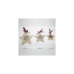 SET 3PZ APPENDINI FORMA STELLA IN LEGNO VARIE MISURE DECORAZIONI NATALIZIE