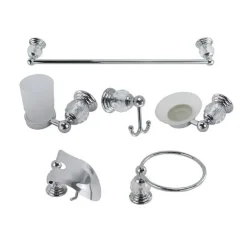 SET 6PZ BAGNO ACCIAIO VETRO TRASPARENTE INTAGLIATO SATINATO 52435 PORTAROTOLO SAPONE