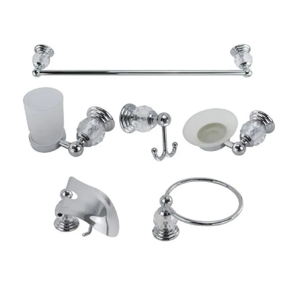 SET 6PZ BAGNO ACCIAIO VETRO TRASPARENTE INTAGLIATO SATINATO 52435 PORTAROTOLO SAPONE