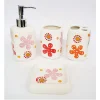 SET 4PZ BAGNO FIORI ROSA ROSSO SOLE IN CERAMICA DISPENSER PORTA SAPONETTA SPAZZOLINI