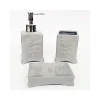 SET 3PZ BAGNO GRIGIO FIORI FLOLREALE CERAMICA DISPENSER SAPONE PORTA SAPONETTA BICCHIERE SPAZZOLINI