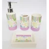 SET 4PZ BAGNO STRISCE LILLA FLOREALE CERAMICA DISPENSER SAPONE BICCHIERE SPAZZOLINI