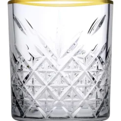 SET 4PZ BICCHIERE IN VETRO DESIGN ELEGANTE CON BORDINO DORATO 34,5CL PER WHISKY COCKTAIL