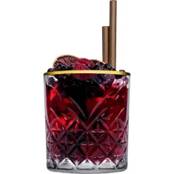 SET 4PZ BICCHIERE IN VETRO DESIGN ELEGANTE CON BORDINO DORATO 34,5CL PER WHISKY COCKTAIL