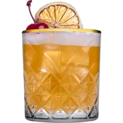 SET 4PZ BICCHIERE IN VETRO DESIGN ELEGANTE CON BORDINO DORATO 34,5CL PER WHISKY COCKTAIL