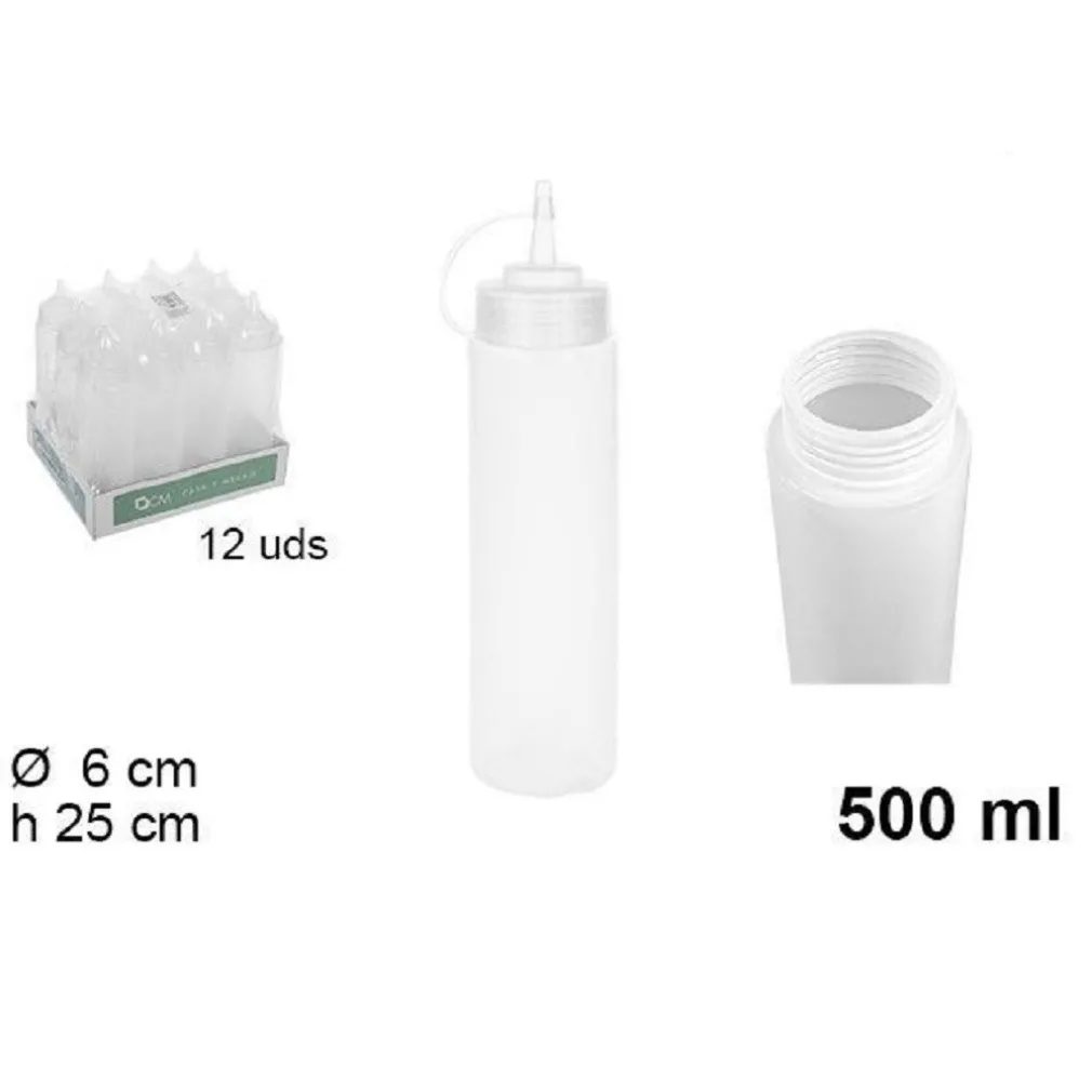 SET 12PZ BOTTIGLIE DOSATORE PLASTICA BECCUCCIO PER SALSE CONDIMENTI 500ML 102785