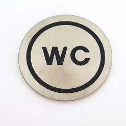 SET 2PZ CARTELLI CARTELLO TONDO ADESIVO METALLO SCRITTA WC PORTA BAGNO TARGA 6.5CM