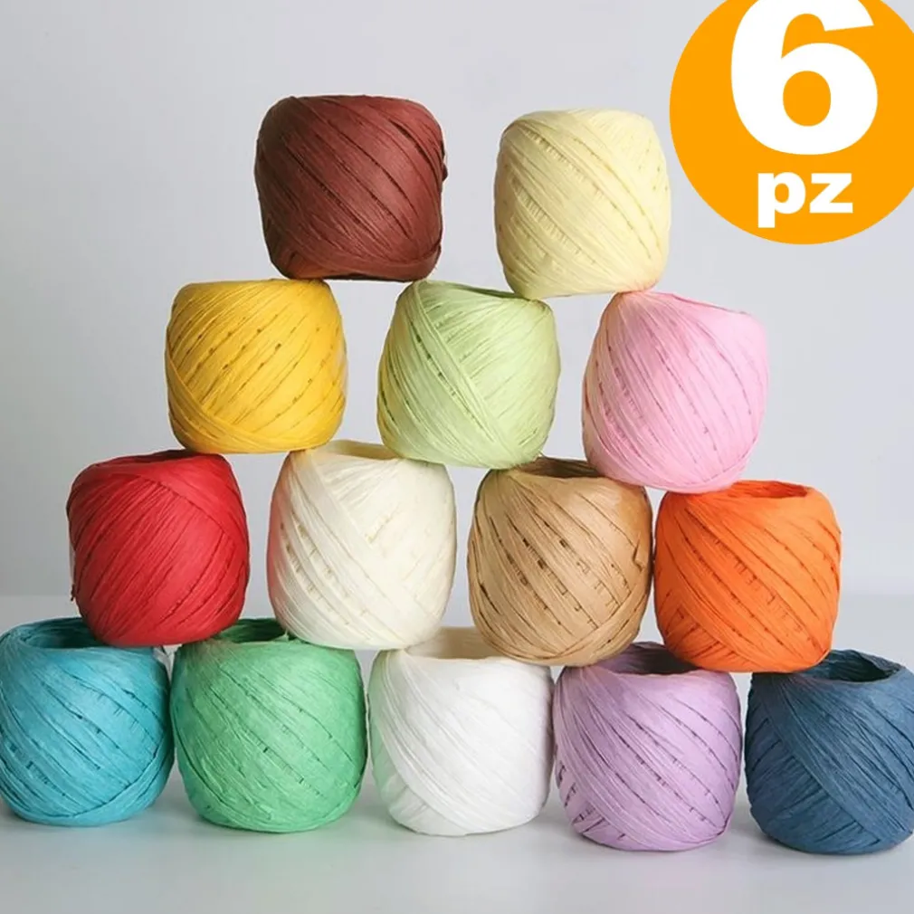 SET 6PZ CAVO RAFIA GOMITOLI NASTRO CORDA FILO PER FIORE FIORAIO BOMBONIERE REGALI