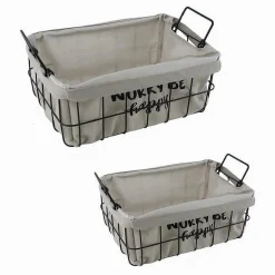 SET 2PZ CESTINI IN METALLO CON RIVESTIMENTO IN TESSUTO PORTAOGGETTI MANICI 10631