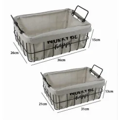 SET 2PZ CESTINI IN METALLO CON RIVESTIMENTO IN TESSUTO PORTAOGGETTI MANICI 10631