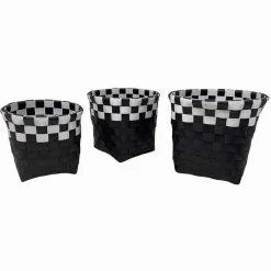 SET 3PZ CESTINI PORTA OGGETTI ORGANIZER TESSUTO BAGNO ROTONDI NERO BIANCO 59073