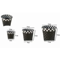 SET 3PZ CESTINI PORTA OGGETTI ORGANIZER TESSUTO BAGNO ROTONDI NERO BIANCO 59073