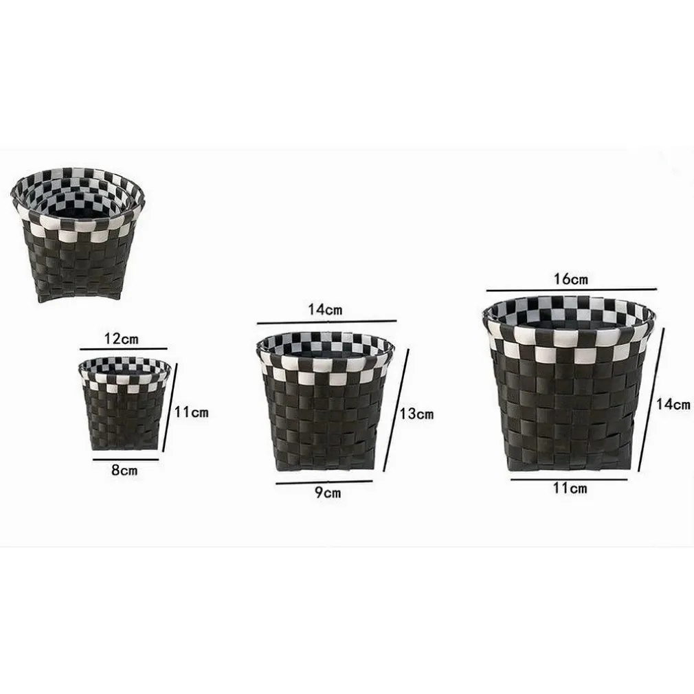 SET 3PZ CESTINI PORTA OGGETTI ORGANIZER TESSUTO BAGNO ROTONDI NERO BIANCO 59073