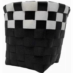 SET 3PZ CESTINI PORTA OGGETTI ORGANIZER TESSUTO BAGNO ROTONDI NERO BIANCO 59073