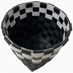 SET 3PZ CESTINI PORTA OGGETTI ORGANIZER TESSUTO BAGNO ROTONDI NERO BIANCO 59073