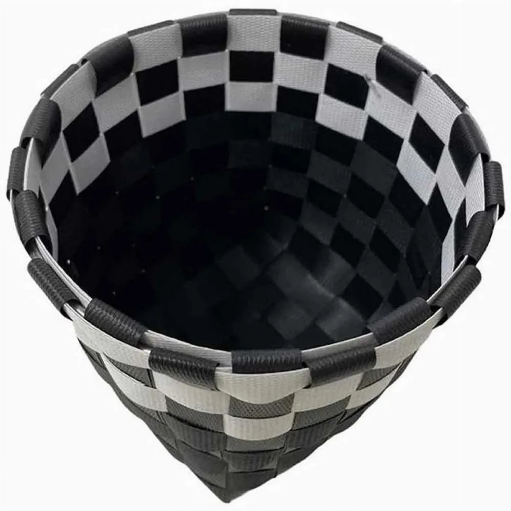 SET 3PZ CESTINI PORTA OGGETTI ORGANIZER TESSUTO BAGNO ROTONDI NERO BIANCO 59073