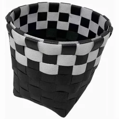 SET 3PZ CESTINI PORTA OGGETTI ORGANIZER TESSUTO BAGNO ROTONDI NERO BIANCO 59073