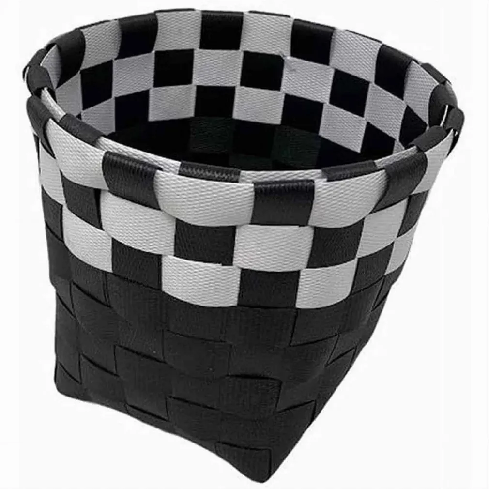 SET 3PZ CESTINI PORTA OGGETTI ORGANIZER TESSUTO BAGNO ROTONDI NERO BIANCO 59073