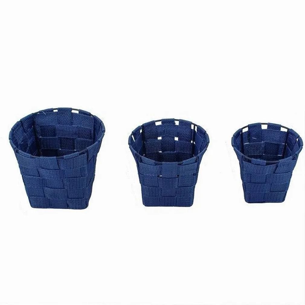 SET 3PZ CESTINI ROTONDI PORTA OGGETTI IN TESSUTO BLU PER BAGNO CASA CUCINA 79046