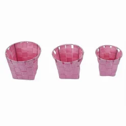 SET 3PZ CESTINI ROTONDI PORTAOGGETTI IN TESSUTO ROSA PER BAGNO CASA CUCINA 79047