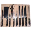 SET 11PZ CON COLTELLO DA PANE CUCINA CARNE VERSATILE TAGLIERE IN LEGNO FORBICI FORCHETTA