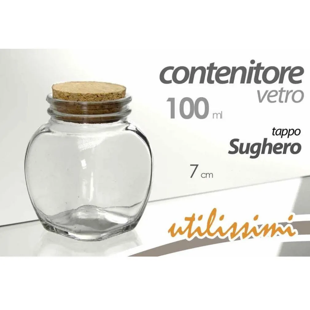 SET 3PZ CONTENITORE BARATTOLO BARATTOLINO TONDO 100ML VETRO TAPPO SUGHERO 708664