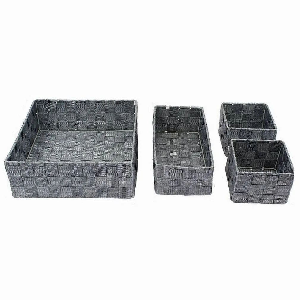 SET 4PZ CONTENITORI GRIGIO SCURO SCATOLA IN TESSUTO ORGANIZER PORTAOGGETTI 79145