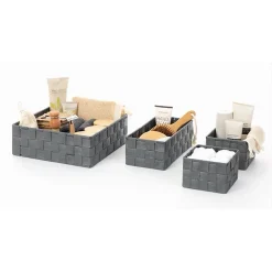 SET 4PZ CONTENITORI GRIGIO SCURO SCATOLA IN TESSUTO ORGANIZER PORTAOGGETTI 79145