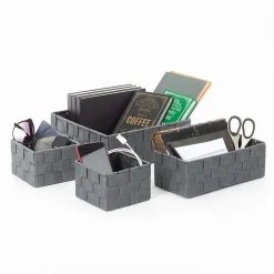 SET 4PZ CONTENITORI GRIGIO SCURO SCATOLA IN TESSUTO ORGANIZER PORTAOGGETTI 79145