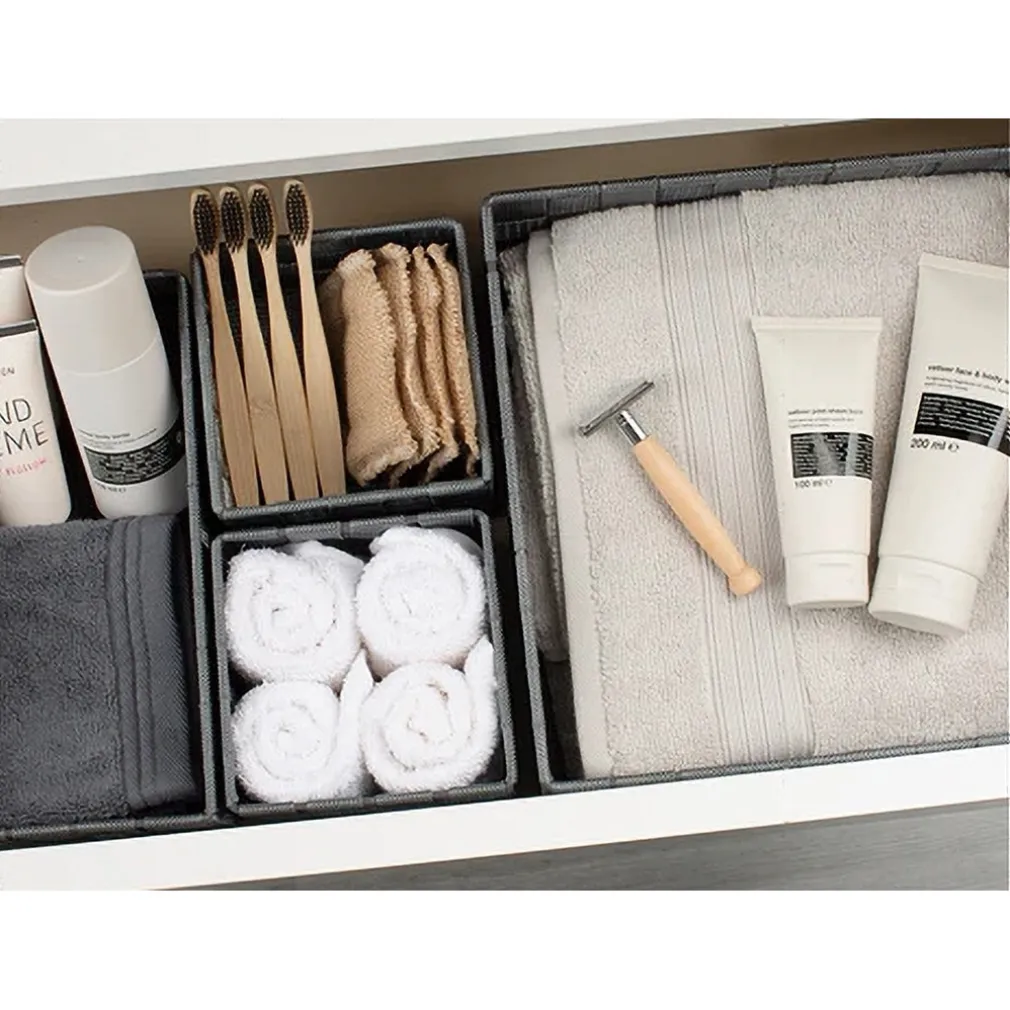 SET 4PZ CONTENITORI GRIGIO SCURO SCATOLA IN TESSUTO ORGANIZER PORTAOGGETTI 79145